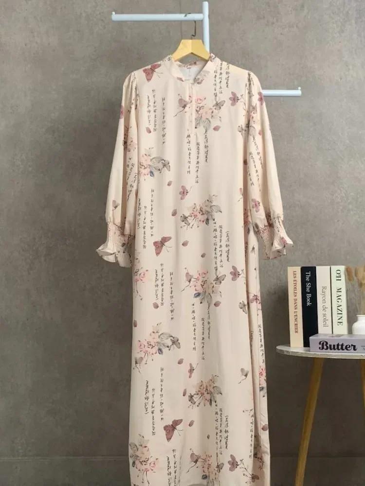 [DISKON KILAT]ASAYA Gaun elegan dengan motif posisi mode lengan panjang