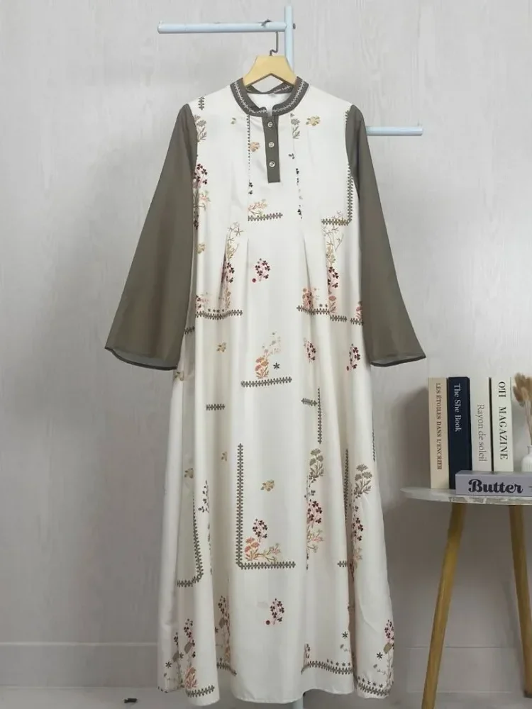 ASAYA Gaun elegan dengan motif posisi mode lengan panjang