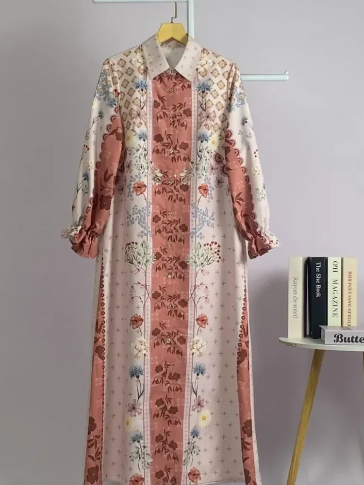 ASAYA Gaun elegan dengan motif posisi mode lengan panjang