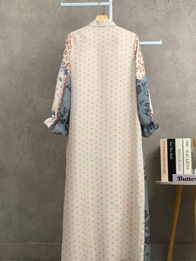 ASAYA Gaun elegan dengan motif posisi mode lengan panjang