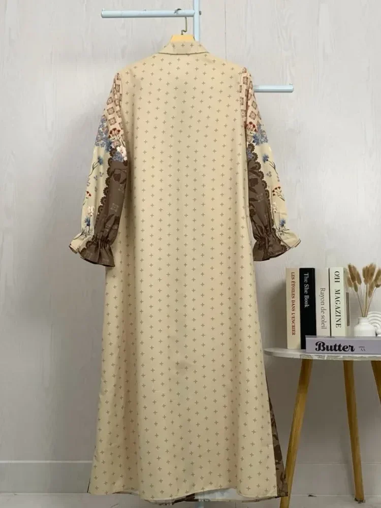 ASAYA Gaun elegan dengan motif posisi mode lengan panjang