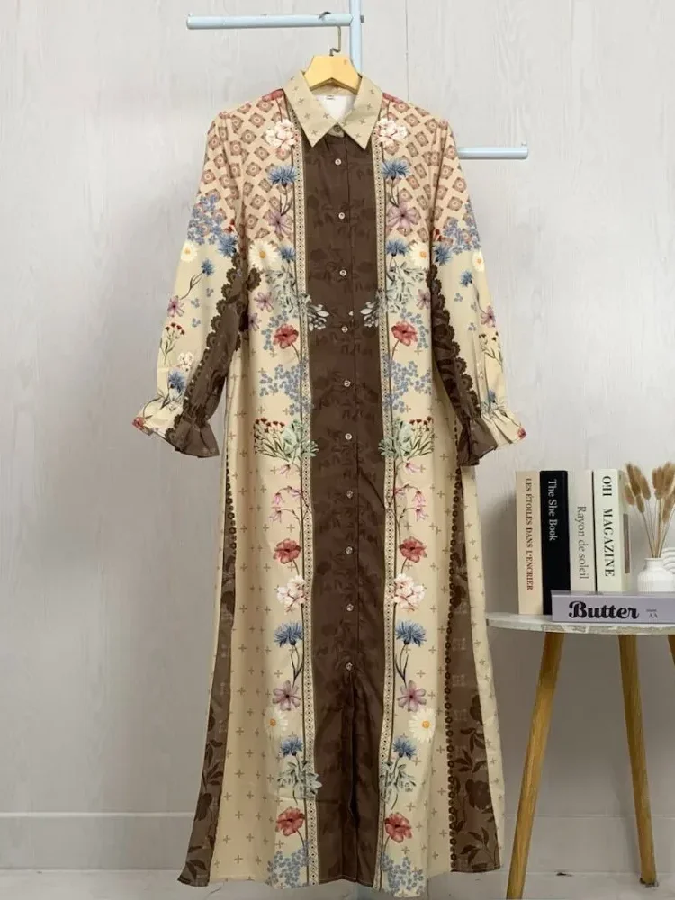 ASAYA Gaun elegan dengan motif posisi mode lengan panjang