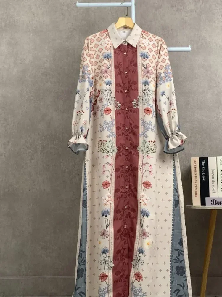 ASAYA Gaun elegan dengan motif posisi mode lengan panjang