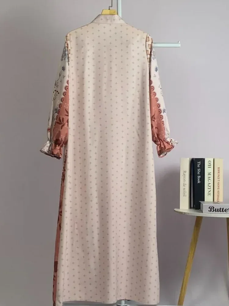 ASAYA Gaun elegan dengan motif posisi mode lengan panjang