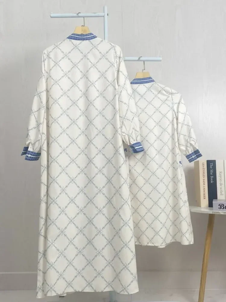 ASAYA Gamis ibu dan anak motif bunga biru putih terbaru