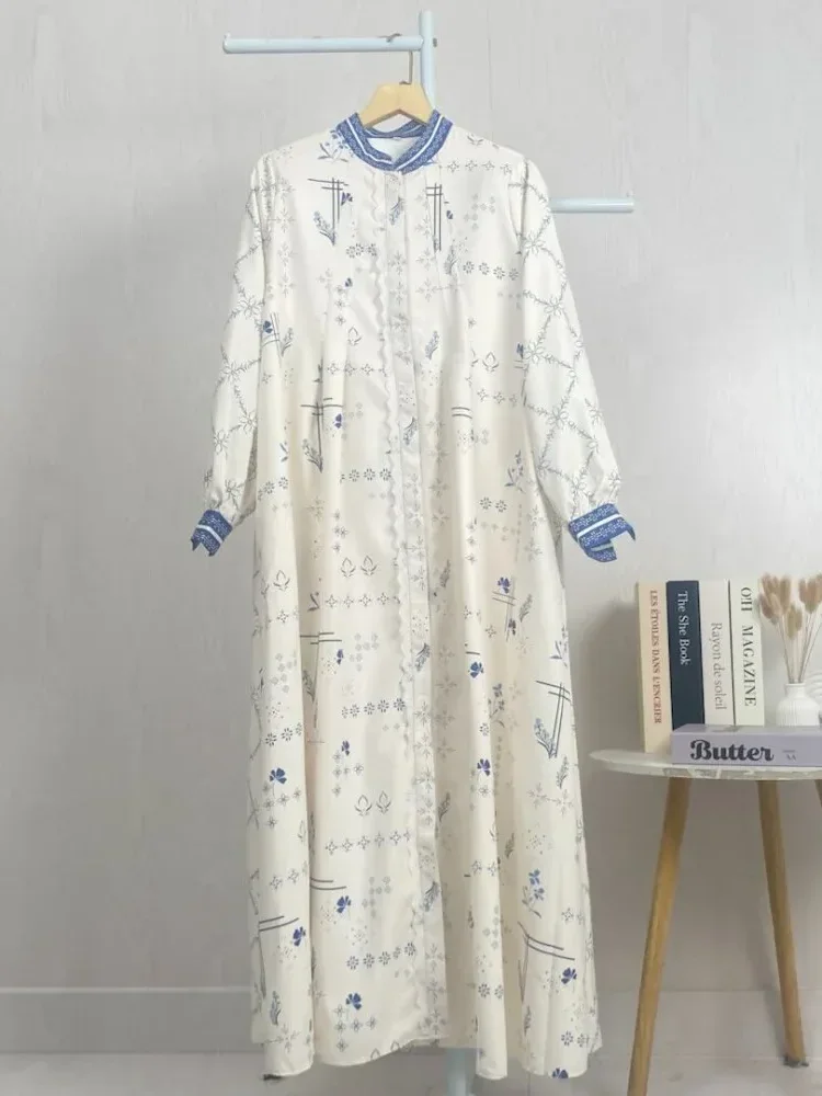 ASAYA Gamis ibu dan anak motif bunga biru putih terbaru