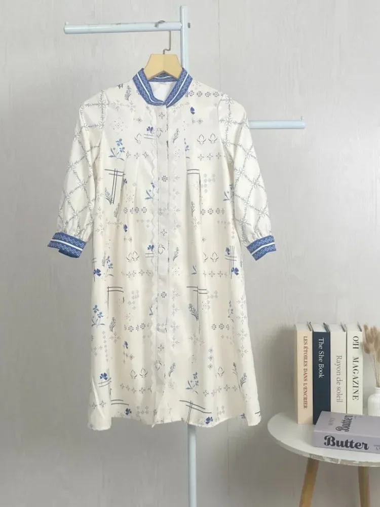 ASAYA Gamis ibu dan anak motif bunga biru putih terbaru