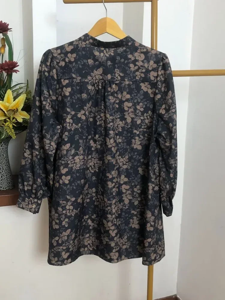 ASAYA Atasan kemeja lengan panjang  elegan longgar kasual cetak