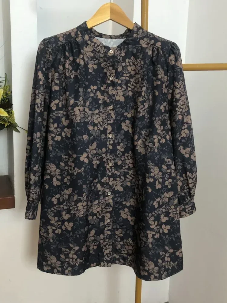 ASAYA Atasan kemeja lengan panjang  elegan longgar kasual cetak