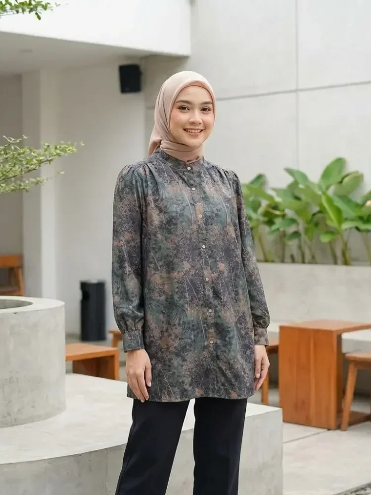 [READY STOCK]ASAYA Atasan kemeja lengan panjang  elegan longgar kasual cetak