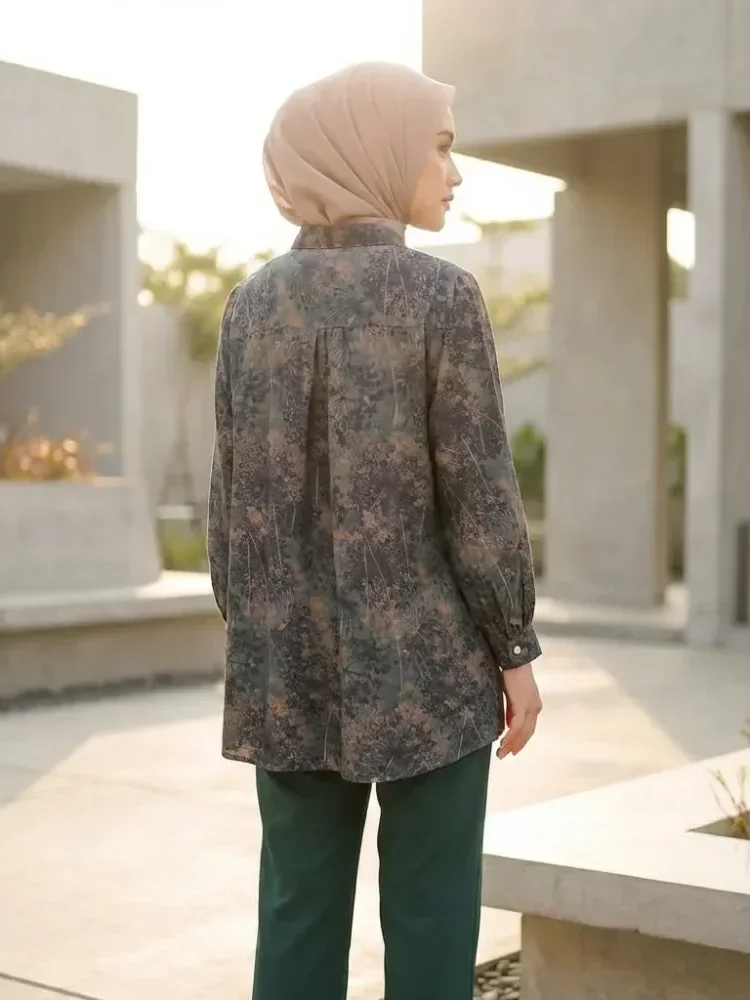 [READY STOCK]ASAYA Atasan kemeja lengan panjang  elegan longgar kasual cetak