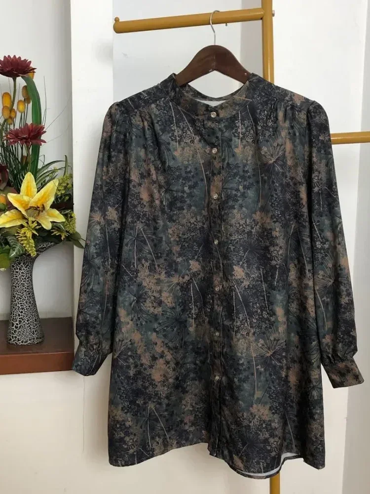 [READY STOCK]ASAYA Atasan kemeja lengan panjang  elegan longgar kasual cetak