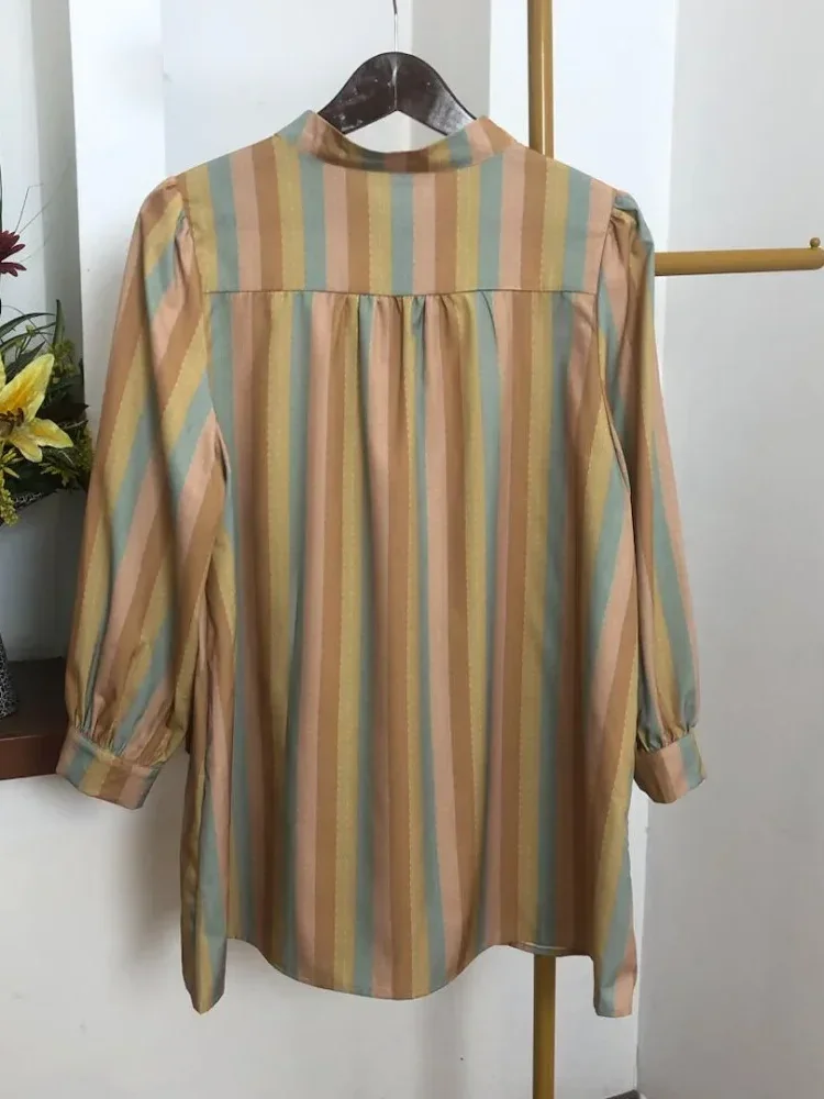 ASAYA Atasan kemeja lengan panjang elegan longgar kasual cetak