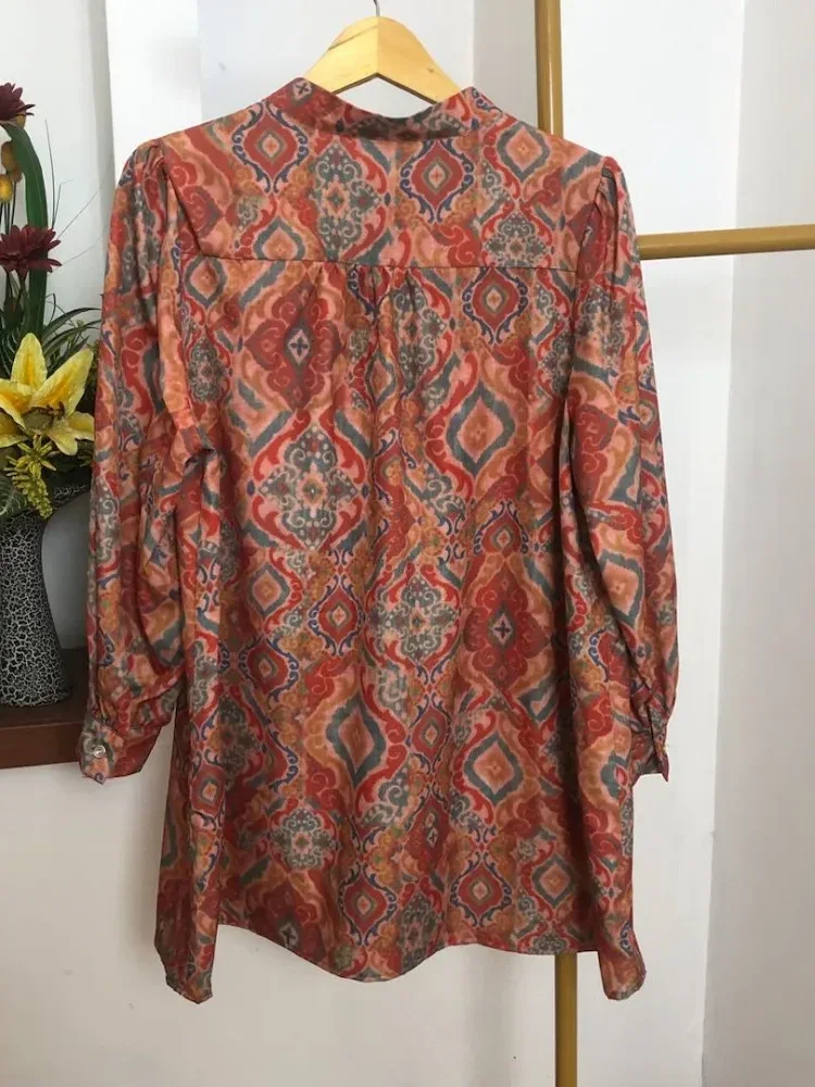 ASAYA Atasan kemeja lengan panjang  elegan longgar kasual cetak