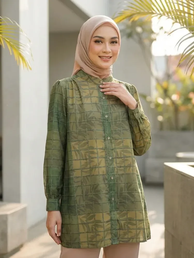 [DISKON KILAT]ASAYA Atasan kemeja lengan panjang  elegan longgar kasual cetak