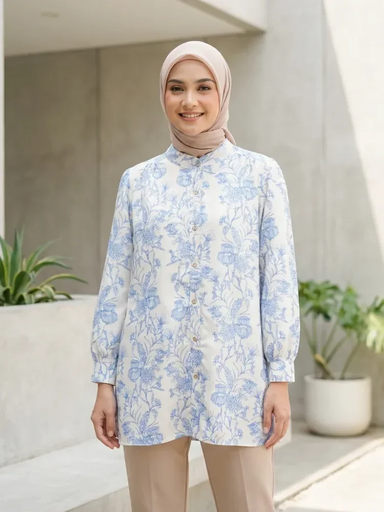 [DISKON KILAT]ASAYA Atasan kemeja lengan panjang  elegan longgar kasual cetak