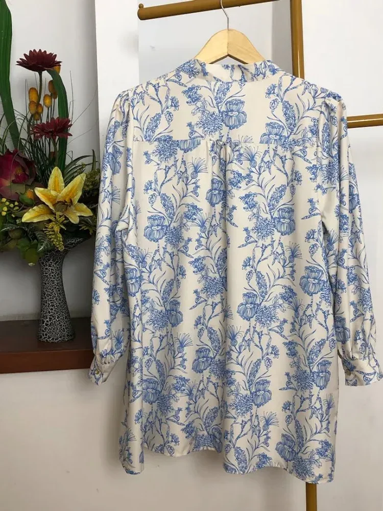 [DISKON KILAT]ASAYA Atasan kemeja lengan panjang  elegan longgar kasual cetak