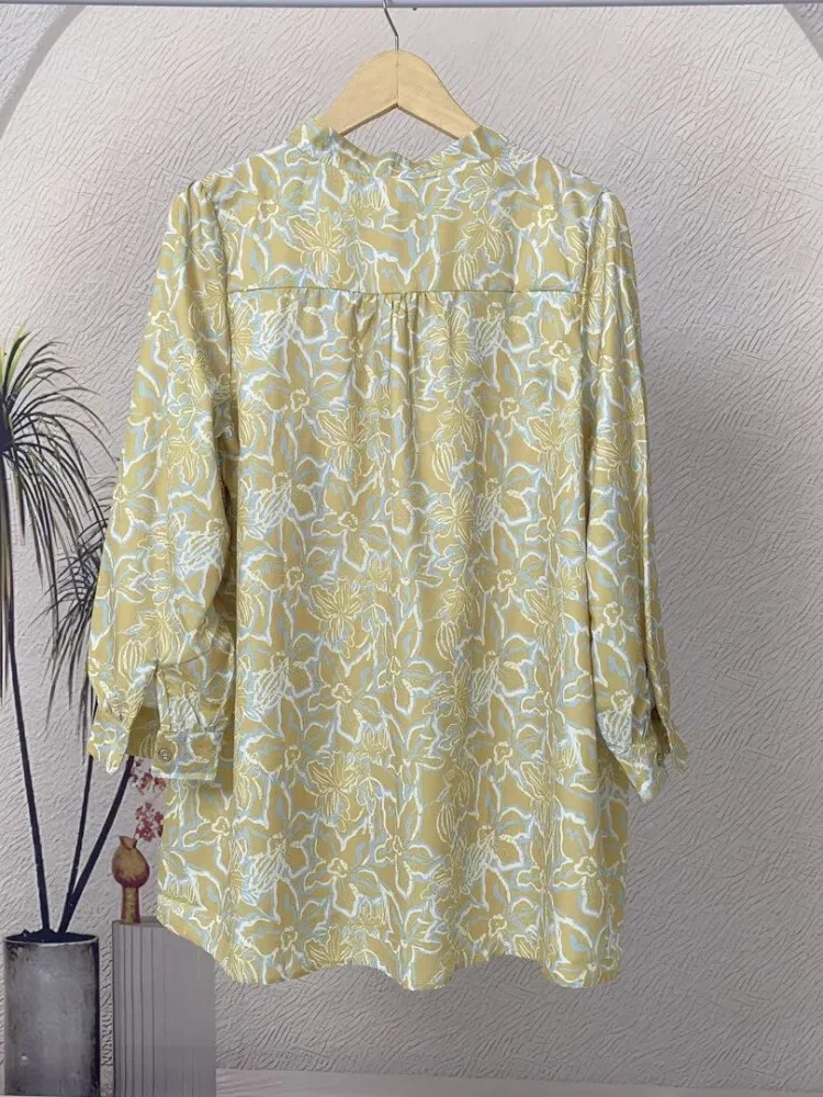 ASAYA Atasan kemeja lengan panjang  elegan longgar kasual cetak