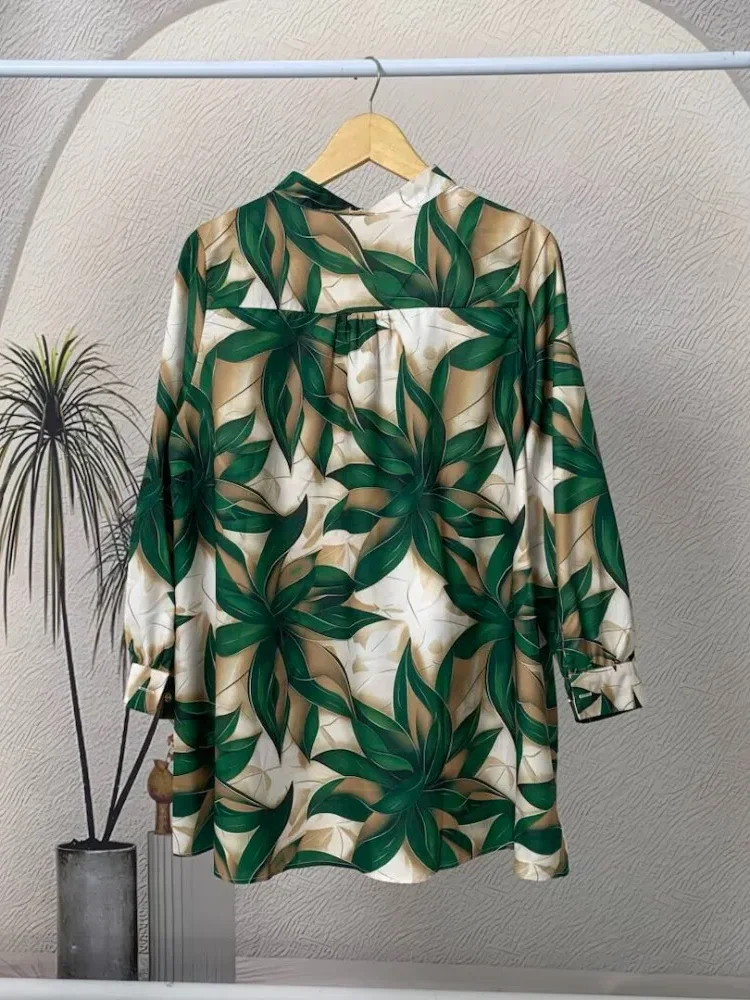 ASAYA Atasan kemeja lengan panjang  elegan longgar kasual cetak