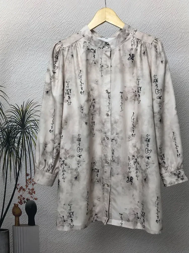 [DISKON KILAT]ASAYA Atasan kemeja lengan panjang  elegan longgar kasual cetak