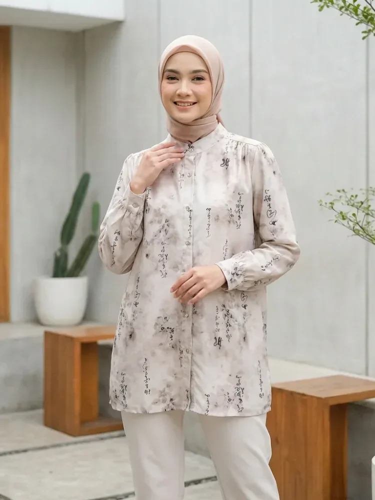 [DISKON KILAT]ASAYA Atasan kemeja lengan panjang  elegan longgar kasual cetak