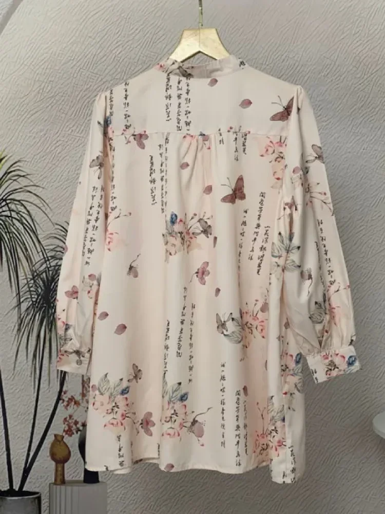 ASAYA Atasan kemeja lengan panjang  elegan longgar kasual cetak