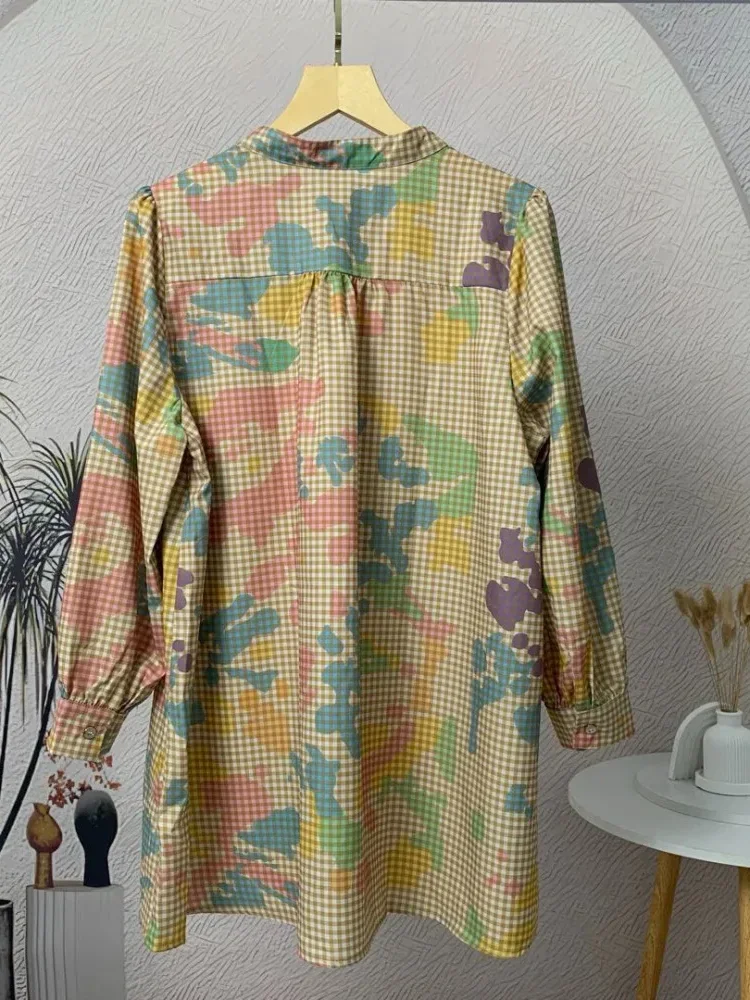 ASAYA Atasan kemeja lengan panjang  elegan longgar kasual cetak