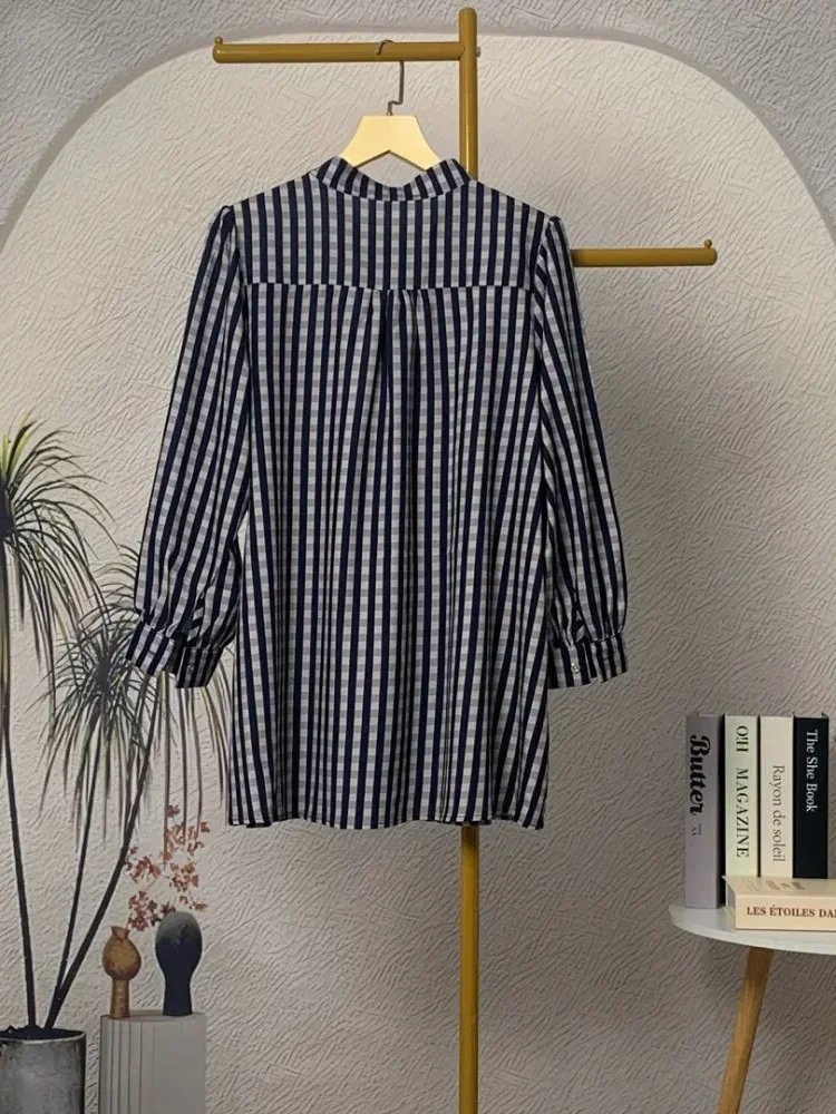 ASAYA Atasan kemeja lengan panjang  elegan longgar kasual cetak