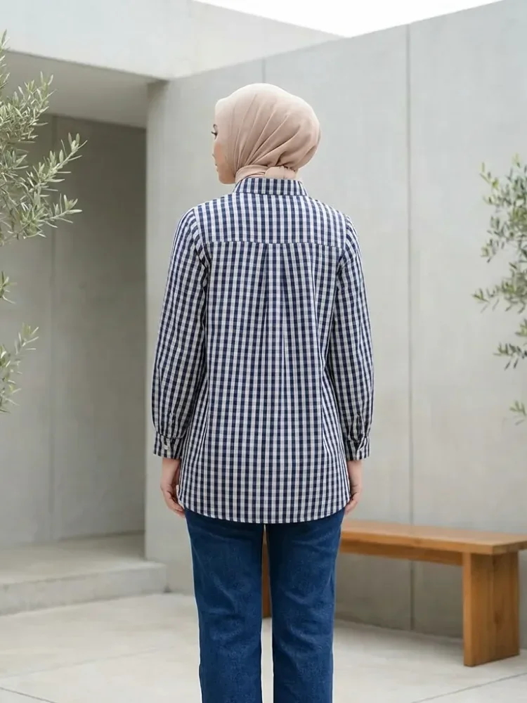 ASAYA Atasan kemeja lengan panjang  elegan longgar kasual cetak