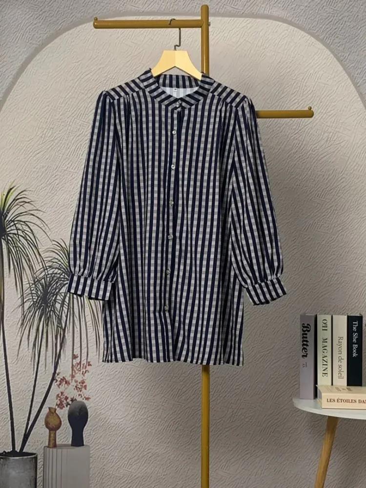 ASAYA Atasan kemeja lengan panjang  elegan longgar kasual cetak