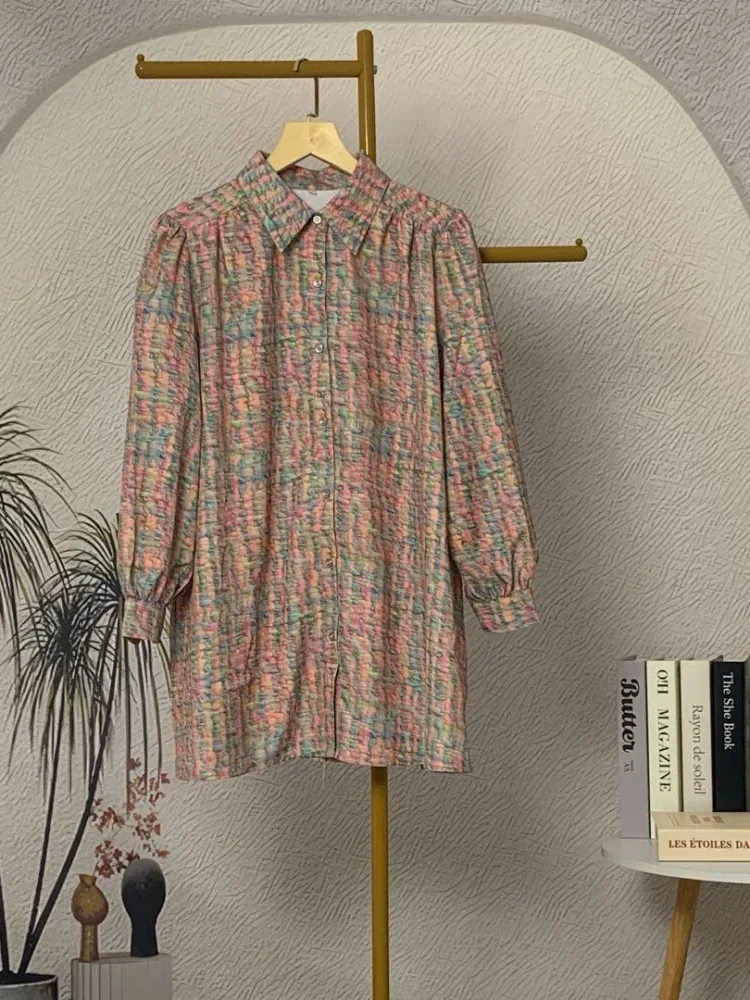 [READY STOCK]ASAYA Atasan kemeja lengan panjang  elegan longgar kasual cetak