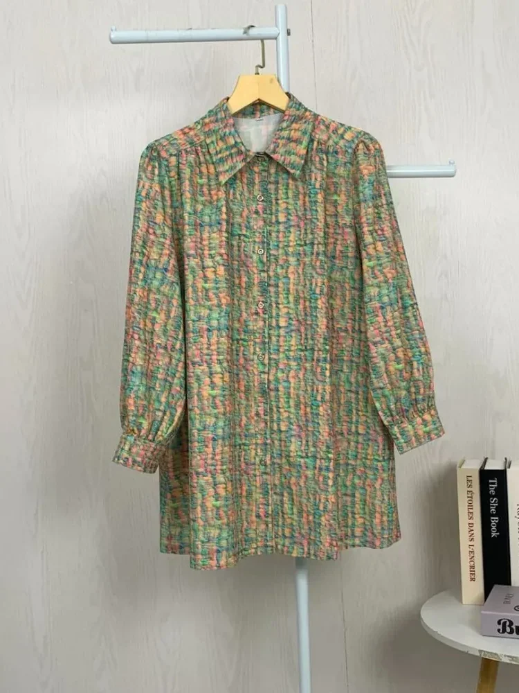 [READY STOCK]ASAYA Atasan kemeja lengan panjang  elegan longgar kasual cetak