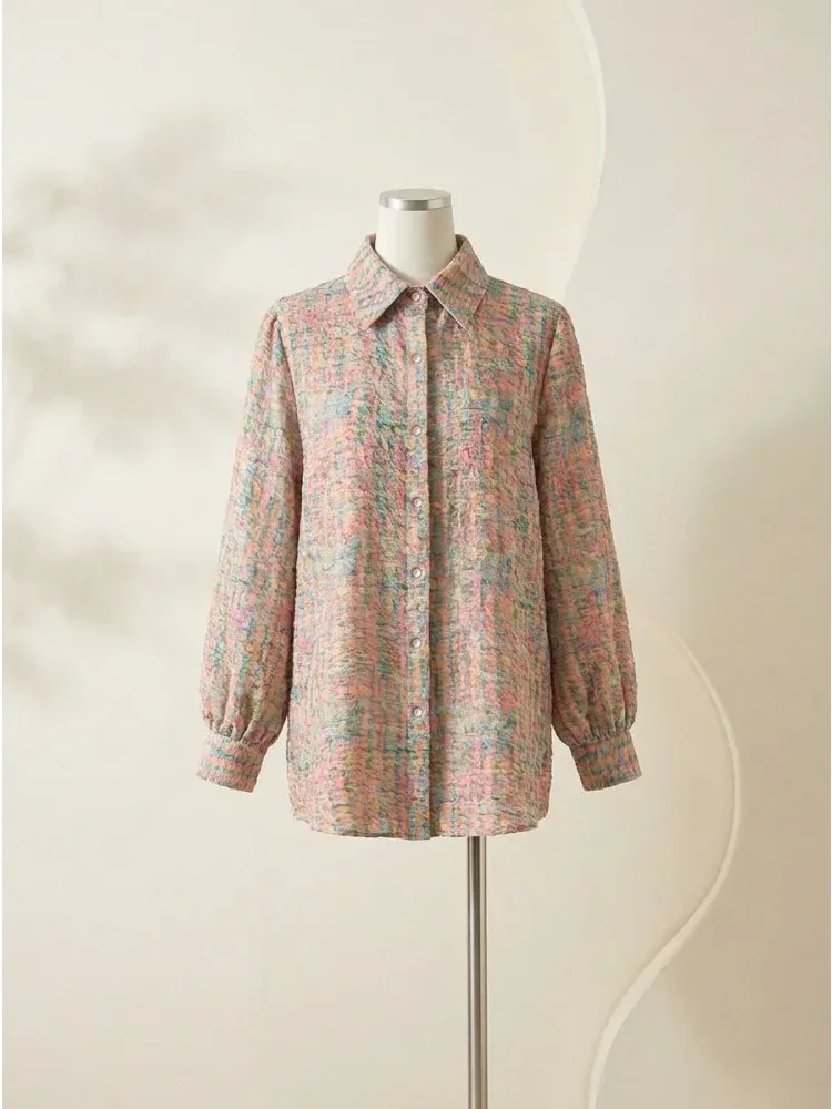 [READY STOCK]ASAYA Atasan kemeja lengan panjang  elegan longgar kasual cetak