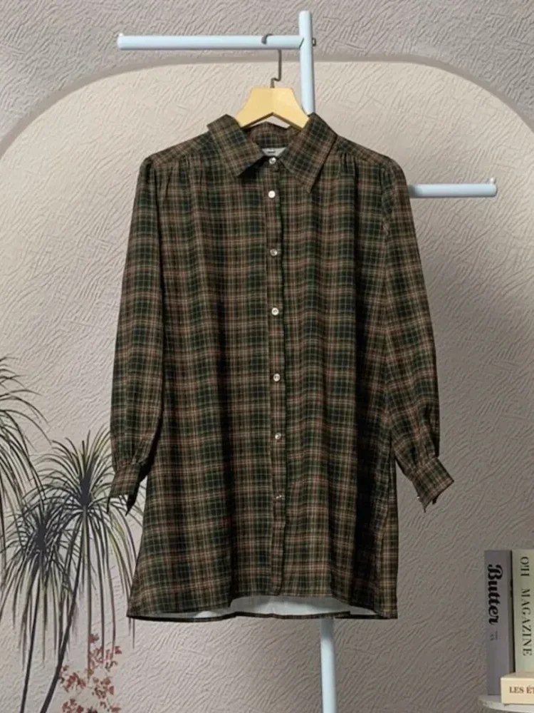 ASAYA Atasan kemeja lengan panjang  elegan longgar kasual cetak