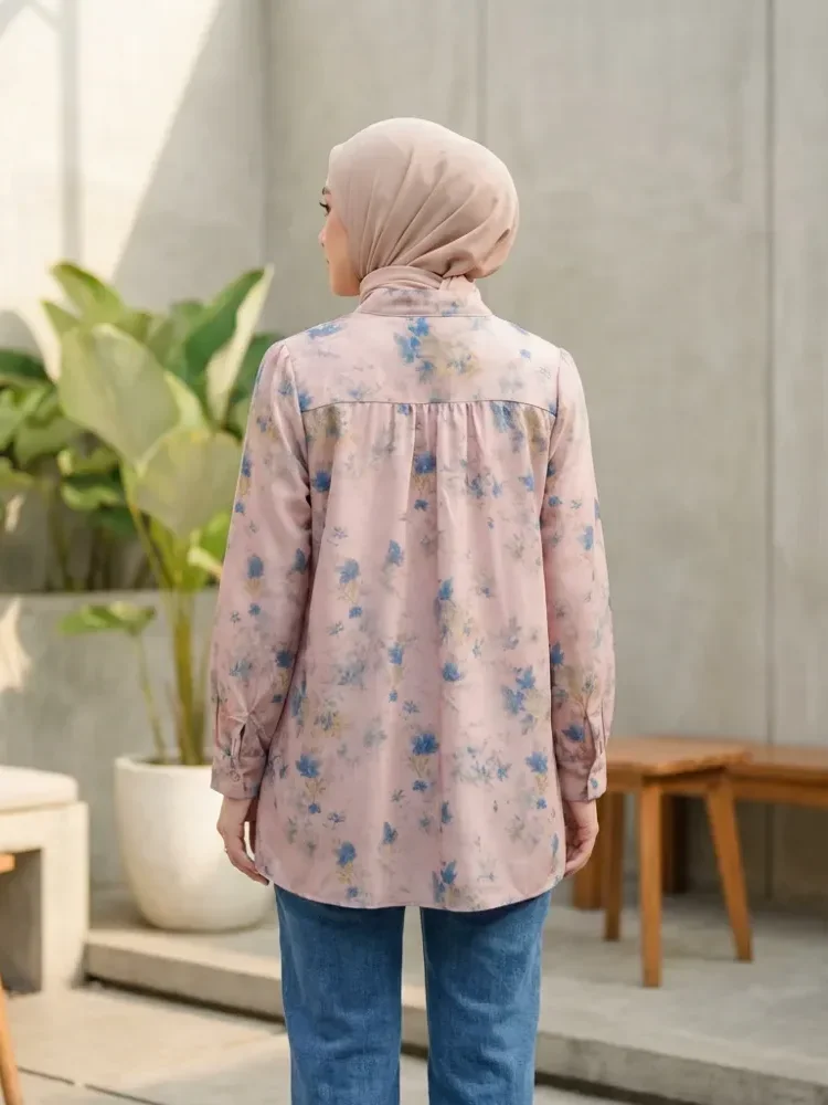 ASAYA Atasan kemeja lengan panjang  elegan longgar kasual cetak