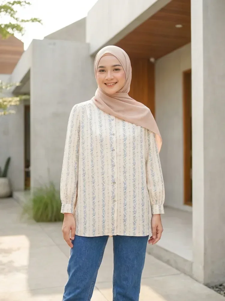 [DISKON KILAT]ASAYA Atasan kemeja lengan panjang  elegan longgar kasual cetak
