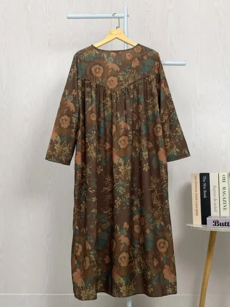 [READY STOCK]ASAYA Gaun panjang longgar kasual tipis bermotif dengan desain mode elegan