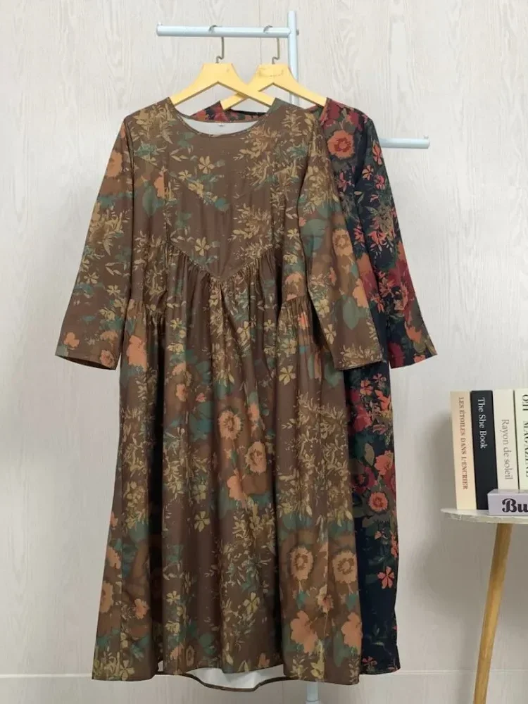 [READY STOCK]ASAYA Gaun panjang longgar kasual tipis bermotif dengan desain mode elegan