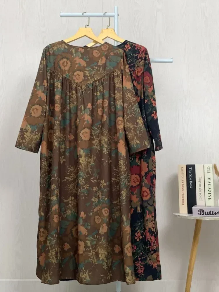 [READY STOCK]ASAYA Gaun panjang longgar kasual tipis bermotif dengan desain mode elegan