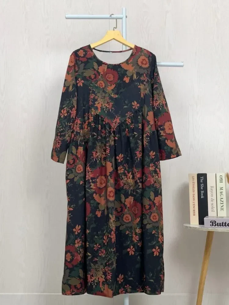 [READY STOCK]ASAYA Gaun panjang longgar kasual tipis bermotif dengan desain mode elegan