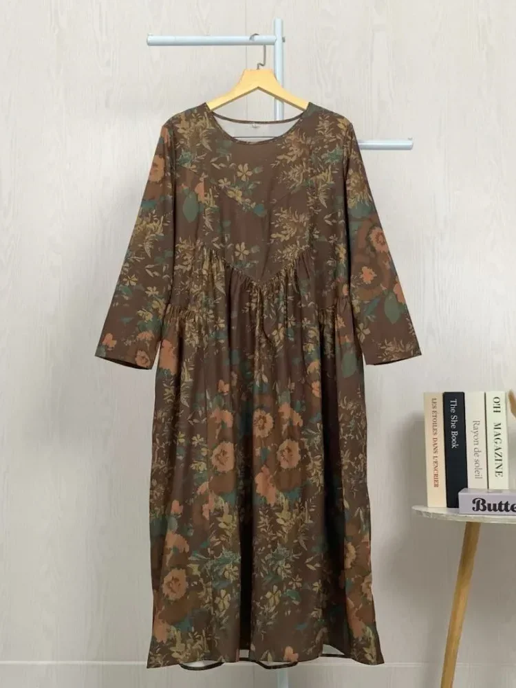 [READY STOCK]ASAYA Gaun panjang longgar kasual tipis bermotif dengan desain mode elegan