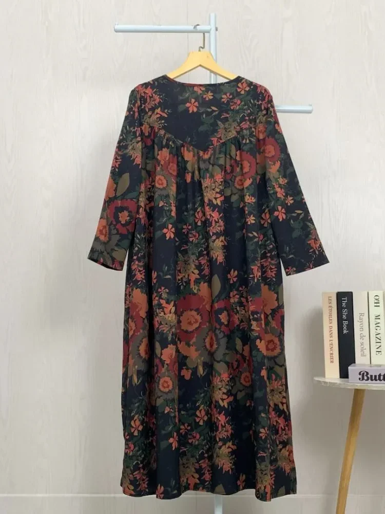 [READY STOCK]ASAYA Gaun panjang longgar kasual tipis bermotif dengan desain mode elegan