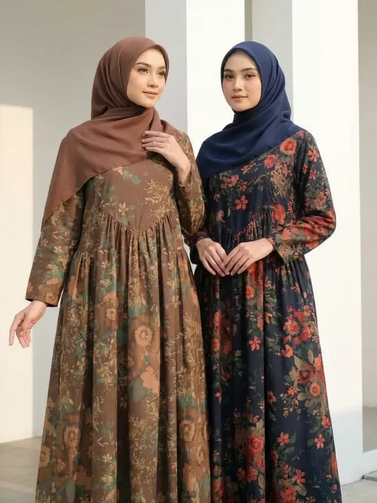 [READY STOCK]ASAYA Gaun panjang longgar kasual tipis bermotif dengan desain mode elegan