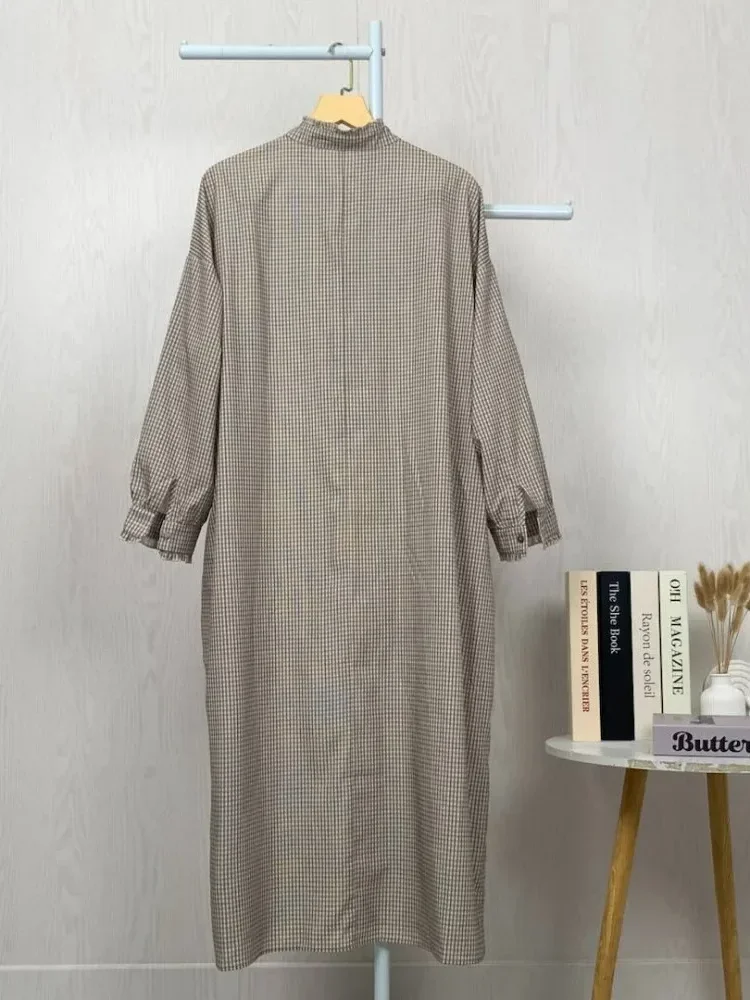 ASAYA Gaun panjang longgar kasual tipis bermotif dengan desain mode elegan