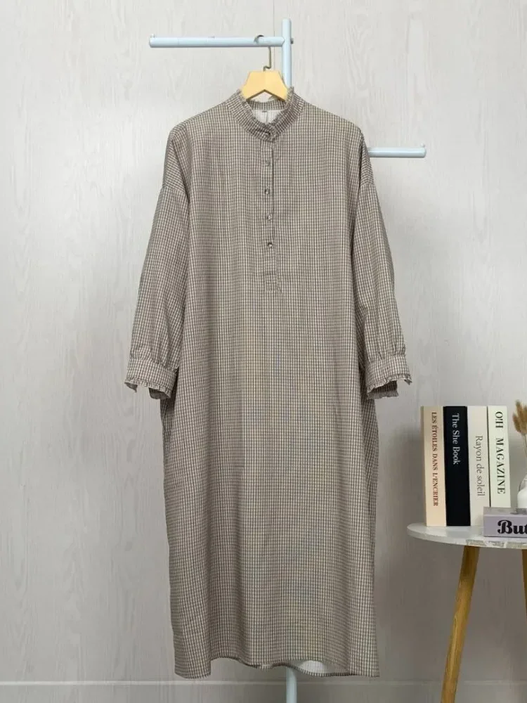 ASAYA Gaun panjang longgar kasual tipis bermotif dengan desain mode elegan