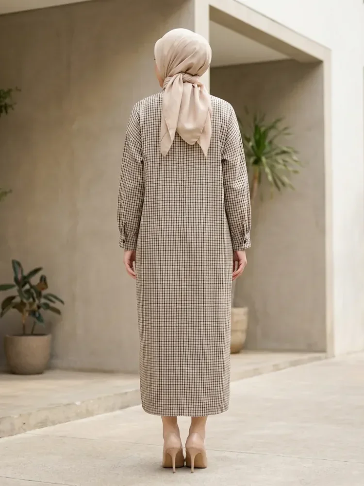 ASAYA Gaun panjang longgar kasual tipis bermotif dengan desain mode elegan