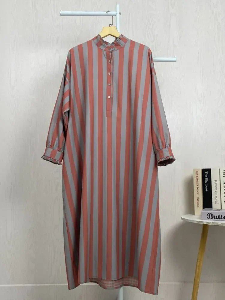[DISKON KILAT]ASAYA Gaun panjang longgar kasual tipis bermotif dengan desain mode elegan