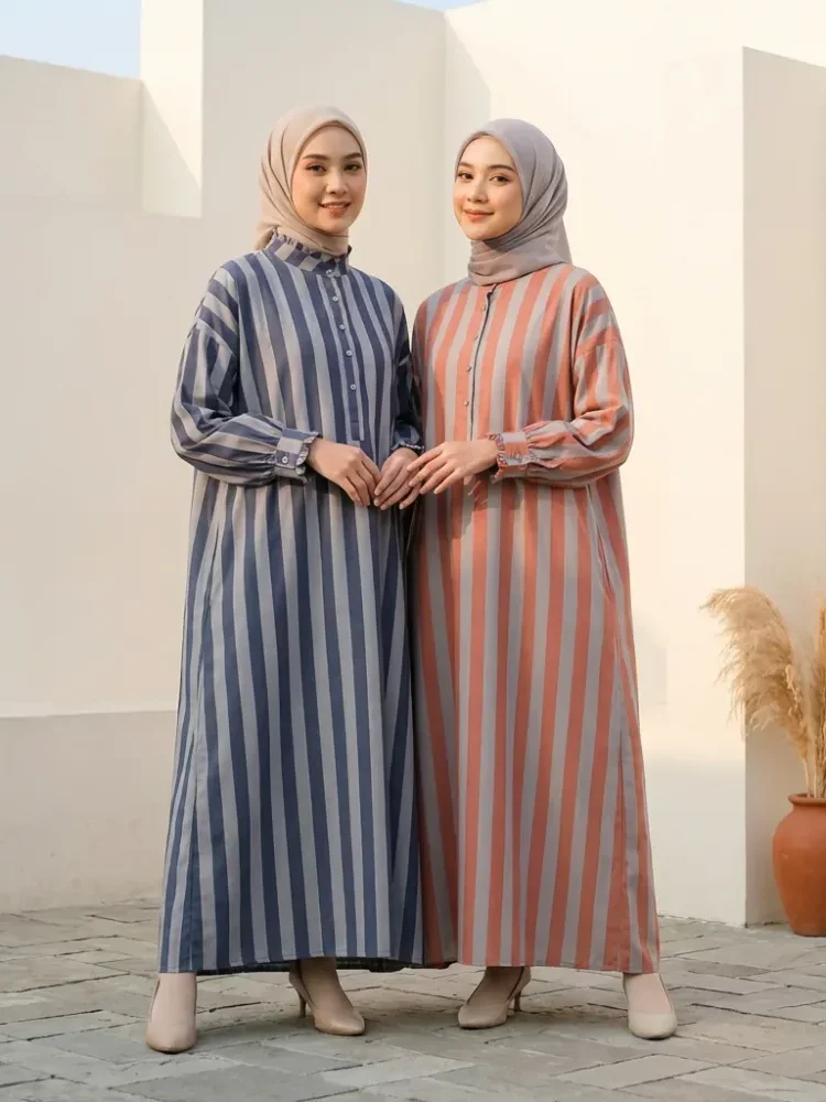 [DISKON KILAT]ASAYA Gaun panjang longgar kasual tipis bermotif dengan desain mode elegan