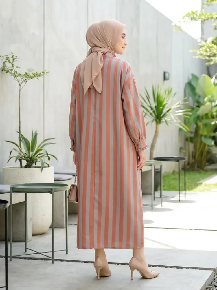 [DISKON KILAT]ASAYA Gaun panjang longgar kasual tipis bermotif dengan desain mode elegan