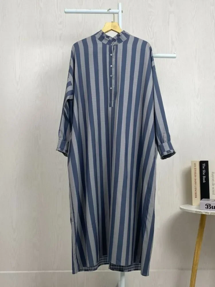 [DISKON KILAT]ASAYA Gaun panjang longgar kasual tipis bermotif dengan desain mode elegan
